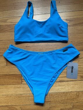 NWT Gymshark Vibrant turquoise  Ribbed Two-Piece Bikini Set